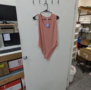 Intimately Free People Secret Sides Bodysuit Women's Deep Cut Peach/ Rose Color